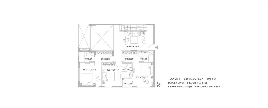Duplex Apartments: upper unit plan of 5bhk Navyom