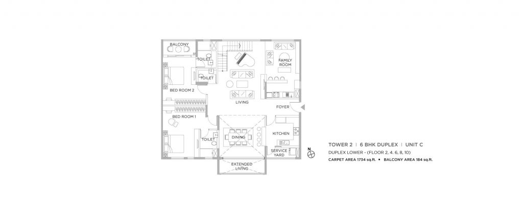 Duplex Apartments: lower unit plan of 6bhk Navyom