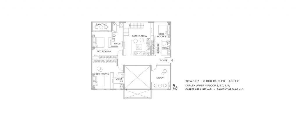 Duplex Apartments: upper unit plan of 6bhk Navyom